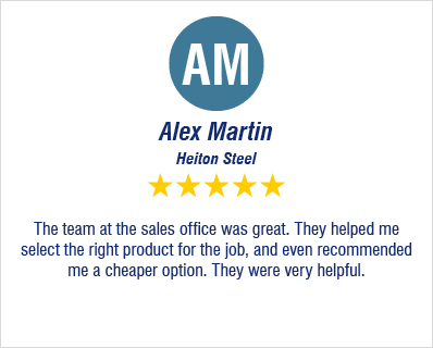 Google review by Alex Martin. The team at the sales office was great. They helped me select the work product for the job and even recommended me a cheaper option. They were very helpful.